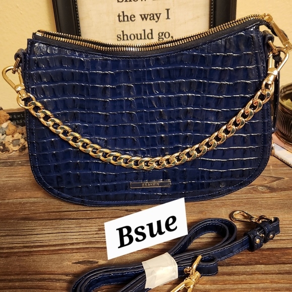 SOLD...NWT $345 BRAHMIN Mod Shayna Ink Leontyne leather CROSSBODY (navy blue) - Picture 1 of 5